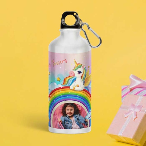 [wb7] Unicorn Personalized Photo Water Bottle - Metal