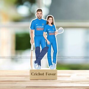 Custom Cricketer Caricature Photo Stand for Couples - Personalized Cricket Gif