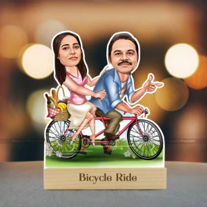 Fun Cycle Ride | Cute Lovely Couple Caricature Photo Stand Gift