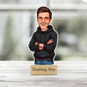 Dashing boy caricature photo stand 1