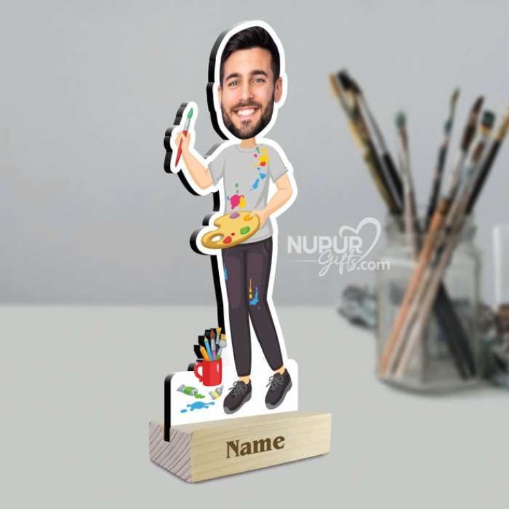 2 Male Artist/Painter Caricature Photo Stand