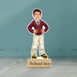 1 Custom School Boy Caricature Photo Stand: Personalize Your Memories