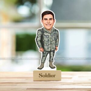 1 Soldier Man Personalized Caricature Photo Stand: Custom Military Gift