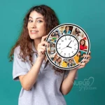 Personalized Wooden Wall Clock with Photos, Custom Home Decor