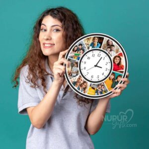 Personalized Wooden Wall Clock with Photos, Custom Home Decor