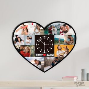 Heart Shaped Customizable Wooden Photo Clock | NupurGifts