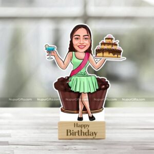 Custom Birthday Girl Caricature Photo Stand: Personalized Cartoon Portrait Decor