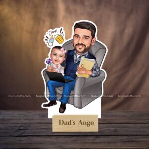 Dad's Angel Caricature Photo Stand – Personalized Keepsake for Dads 1