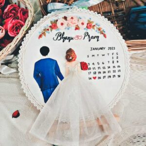 Bride & Groom Wedding Calendar Customized Handmade Embroidery Hoop 1