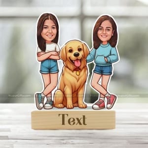 Custom Pet Lover Caricature | 2 Girls & Dog Personalized Photo Stand Gift
