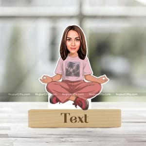Personalized Yoga Girl Caricature | Meditation Pose Photo Stand Gift
