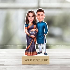 Personalized Pregnancy Couple Caricature | Custom Maternity Photo Stand Gift