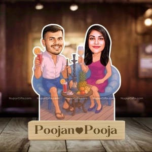 Personalized Couple Chilling with Drinks – Custom Caricature Photo Stand