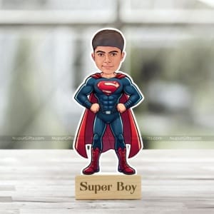 Personalized Superman Caricature for Boys – Custom Cartoon Photo Stand Gift