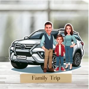 Personalized Family Caricature with Fortuner – Custom Cartoon Photo Stand Gift