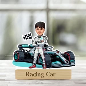 Personalized Racing Car Boy Caricature – Formula 1 Style Custom Cartoon Stand Gift