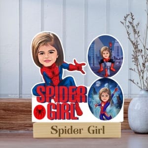 Personalized Spider Girl Caricature – Custom Cartoon Superhero Photo Stand Gift