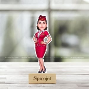 Personalized Air Hostess Caricature Stand – Custom Cartoon Photo Gift for Cabin Crew