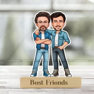 Personalized Best Friends Male Caricature – Custom Cartoon Photo Stand