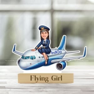 Personalized Pilot Girl Caricature Stand – Custom Cartoon Gift for Female Aviators & Dreamers