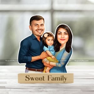 Personalized Family Caricature Stand – Custom Cartoon Gift with 3 Members (Dad, Mom & Daughter)