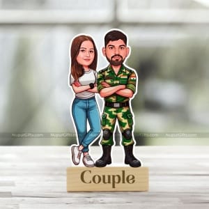 Personalized Indian Army Couple Caricature – Photo Stand Gift