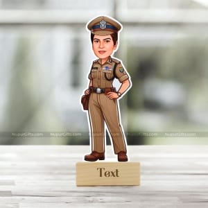 Personalized Lady Police Officer Caricature – Custom Cartoon Photo Stand Gift