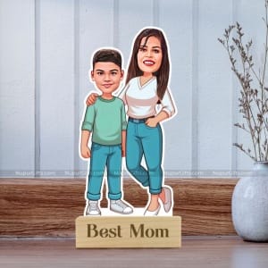 Personalized Mother & Son Caricature – "Best Mom" Custom Photo Stand Gift