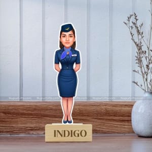 Personalized Air Hostess Caricature Stand – Custom Cartoon Photo Gift