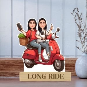 Personalized 2 Girls on Scooter – Cartoon Caricature  Photo Stand Gift