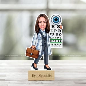 Personalized Doctor Girl Caricature – Eye Specialist Cartoon Photo Stand Gift