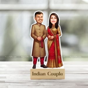 Personalized Indian Couple Traditional Caricature – Photo Stand Gift
