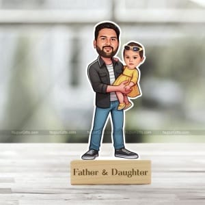 Personalized Father & Daughter Caricature – Custom Cartoon Photo Stand Gift