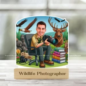 Personalized Wildlife Photographer Caricature | Custom Cartoon Photo Stand Gift for Nature Lovers