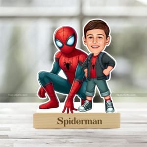 Personalized Cartoon Caricature with Spiderman – Custom Photo Stand Gift for Boys
