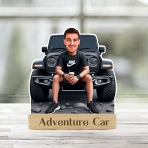 Personalized Adventure Car Caricature – Custom Jeep Photo Stand Gift for Men