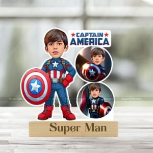 Personalized Captain America Caricature – Photo Stand Gift for Kids