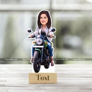 Personalized Girl on Bike Caricature – Custom Cartoon Photo Stand Gift for Bike Lovers