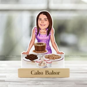 Personalized Cake Baker Girl Caricature – Photo Stand Gift