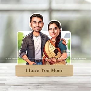 Mother-Son Caricature Stand | Personalized Cartoon Style Gift for Mother's Day