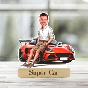 Personalized Boy with Super Car Cartoon Caricature | Custom Photo Stand Gift