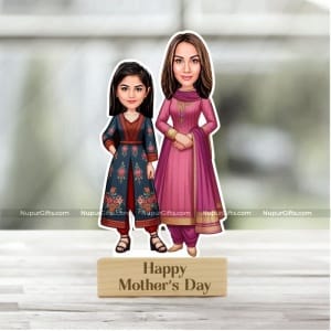 Mother-Daughter Caricature Stand | Personalized Cartoon Photo Gift for Mother’s Day