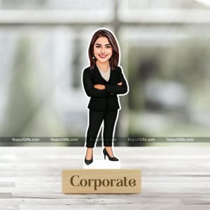 Personalized Female Corporate Standing Caricature – Custom Cartoon Photo Stand Gift