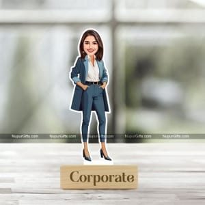 Personalized Female Corporate Caricature – Custom Cartoon Photo Stand Gift