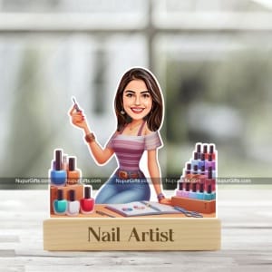 Personalized Female Nail Artist Caricature Photo Stand Gift – Custom Cartoon Figurine for Nail Technicians