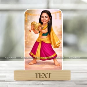 Traditional Indian Dance Caricature Standee | Custom Female Caricature Gift | Personalized Cartoon Photo Stand