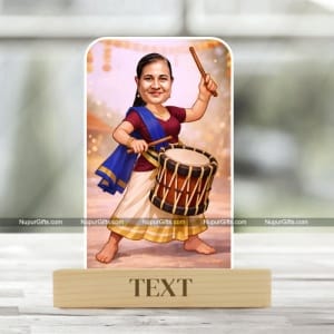 Traditional Drummer Caricature Standee | Custom Female Caricature Gift | Personalized Cartoon Photo Stand