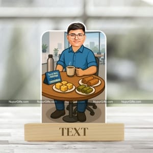 Custom Office Cartoon Caricature with Tea Theme – Personalized Gift for Him | Unique Acrylic Caricature Frame