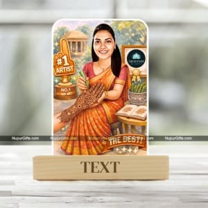 Custom Mehndi Artist Caricature Frame – Personalized Henna Artist Cartoon Portrait Gift